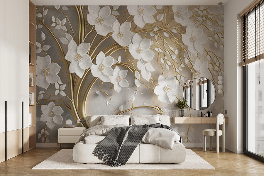 Árvore com flores e folhas brancas