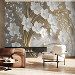Papel de parede Árvore com flores e folhas brancas