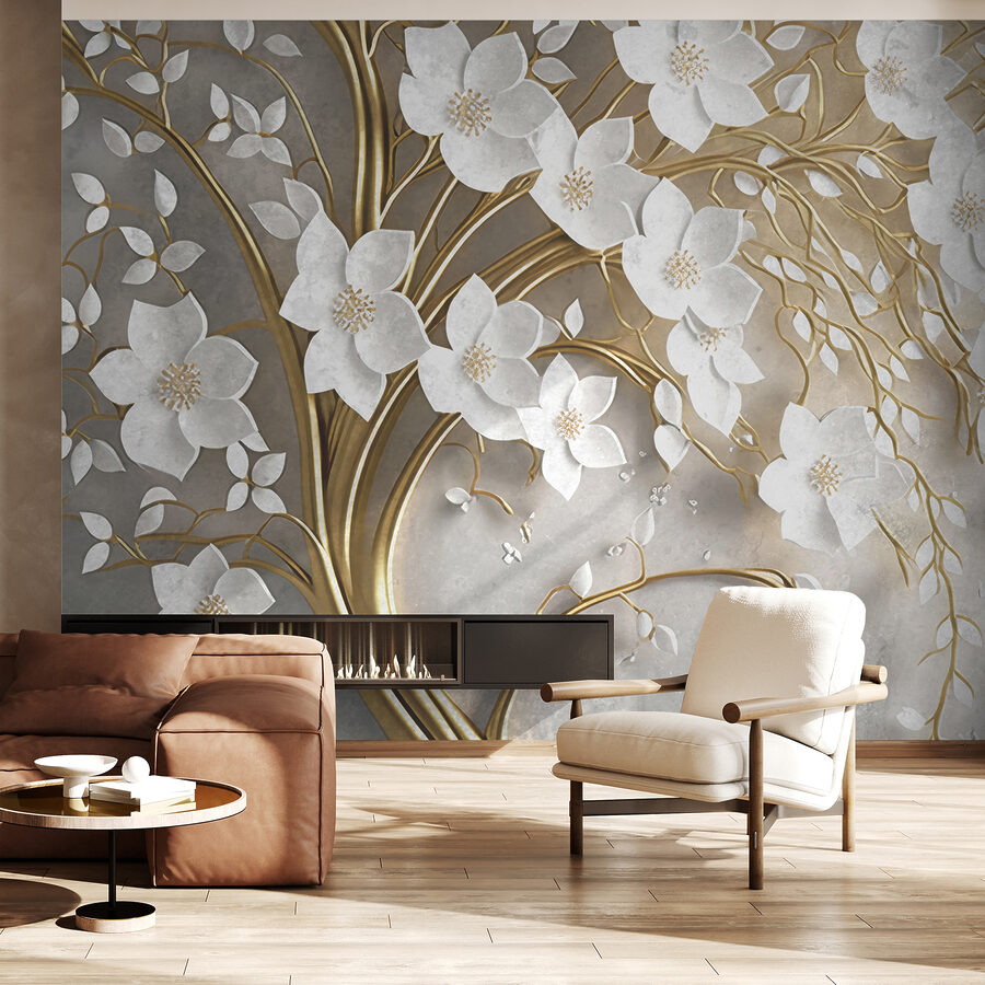 Árvore com flores e folhas brancas