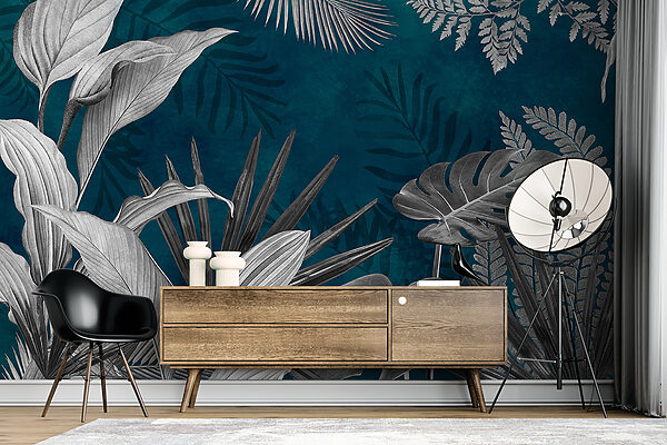 Group of leaves on a blue background Group of leaves on a blue background