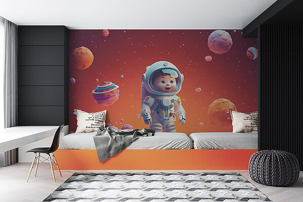Desenho animado de um astronauta de brincar no espaço Desenho animado de um astronauta de brincar no espaço