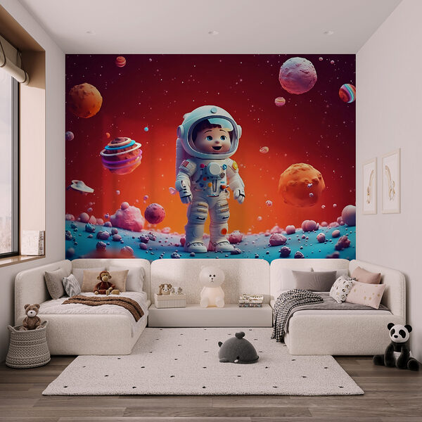 Desenho animado de um astronauta de brincar no espaço Desenho animado de um astronauta de brincar no espaço