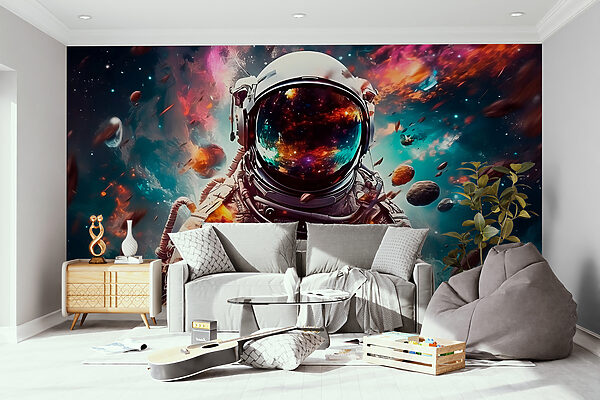 Um astronauta no espaço com um capacete grande Um astronauta no espaço com um capacete grande