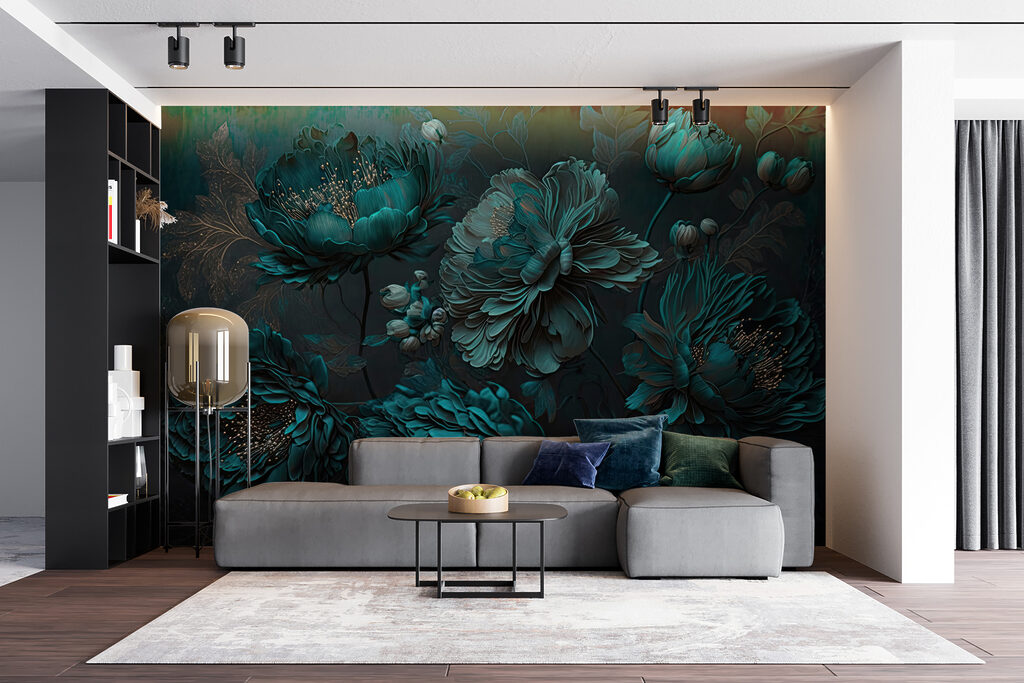 Elegant teal floral arrangement on canvas Elegant teal floral arrangement on canvas