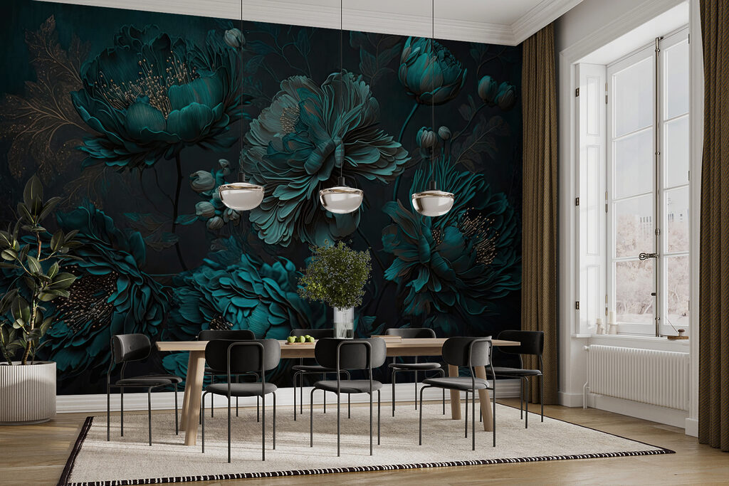 Elegant teal floral arrangement on canvas Elegant teal floral arrangement on canvas