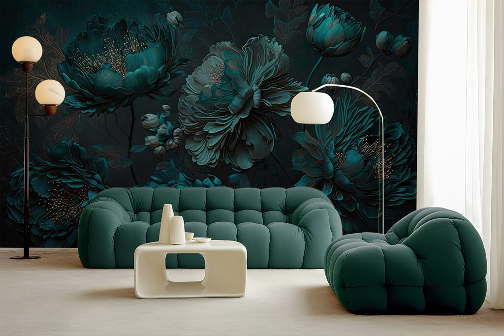 Elegant teal floral arrangement on canvas Elegant teal floral arrangement on canvas