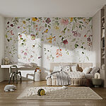 Pintura de flores e folhas Papel de parede Pintura de flores e folhas