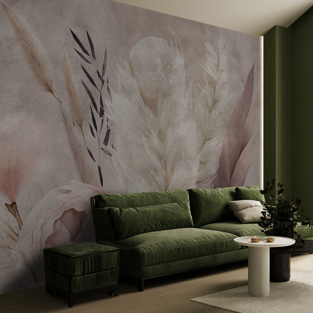 Painting of flowers and feathers