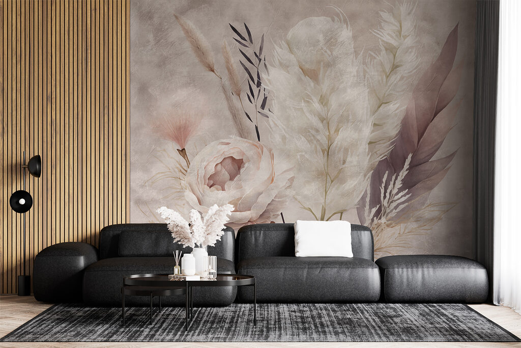 Painting of flowers and feathers