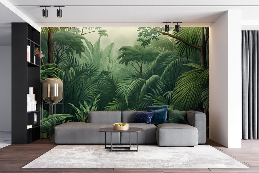 Floresta verde com muitas folhas