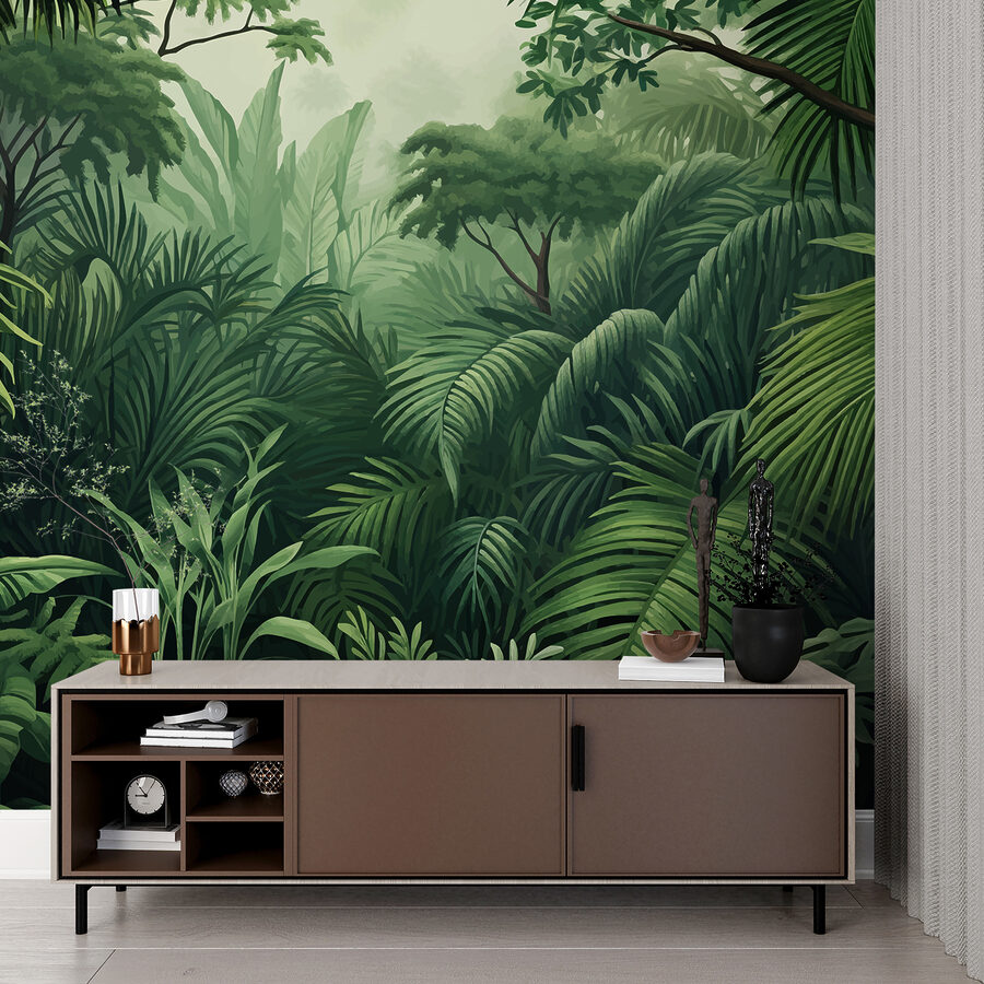 Floresta verde com muitas folhas