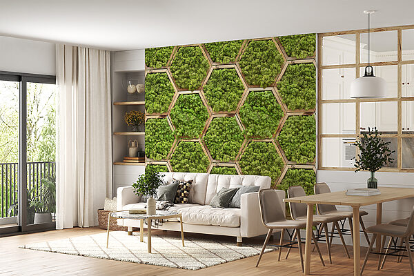 Parede de plantas em hexágonos Parede de plantas em hexágonos