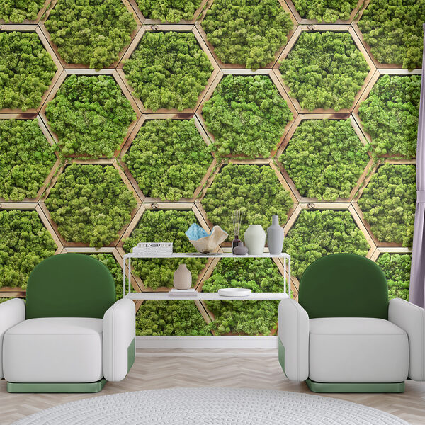 Parede de plantas em hexágonos Parede de plantas em hexágonos