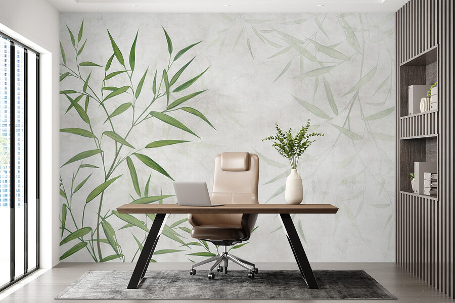 Papel de parede Folhas verdes sobre um fundo branco - Image 8