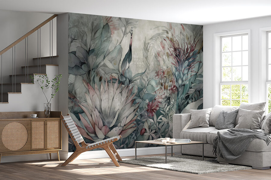 Pintura de flores e folhas