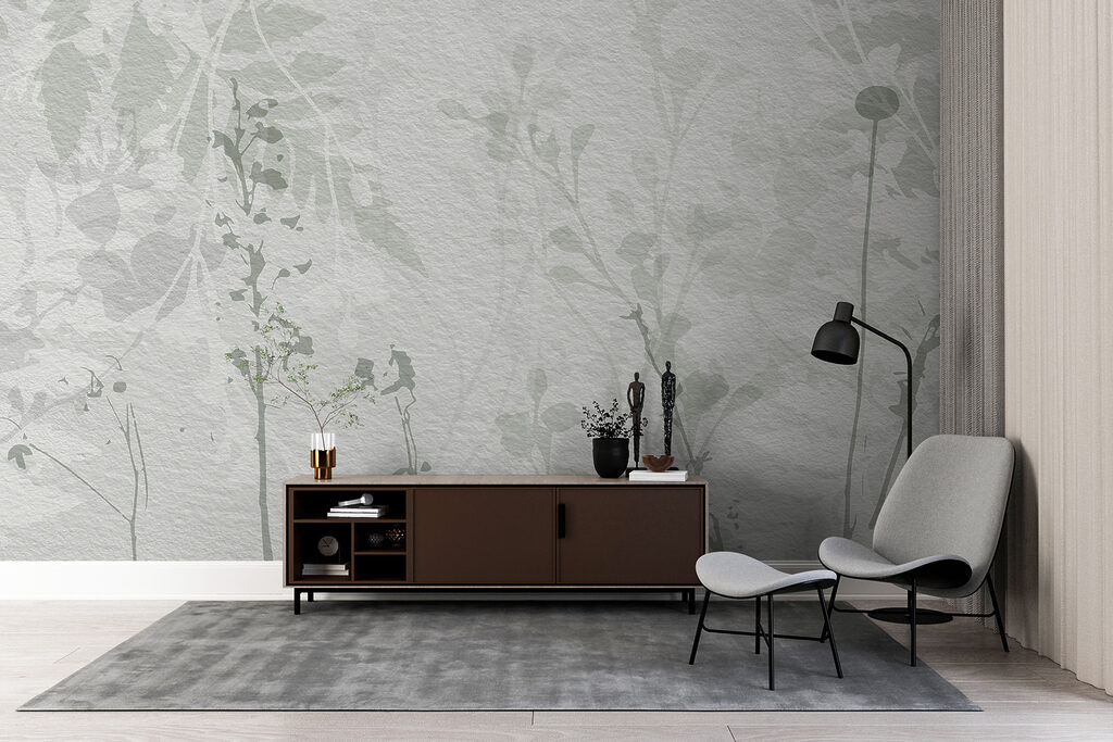 White wall with green leaves