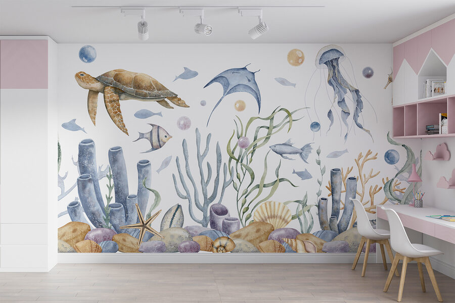 Vida marinha com peixes e algas marinhas