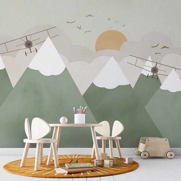 Plane flying over mountains