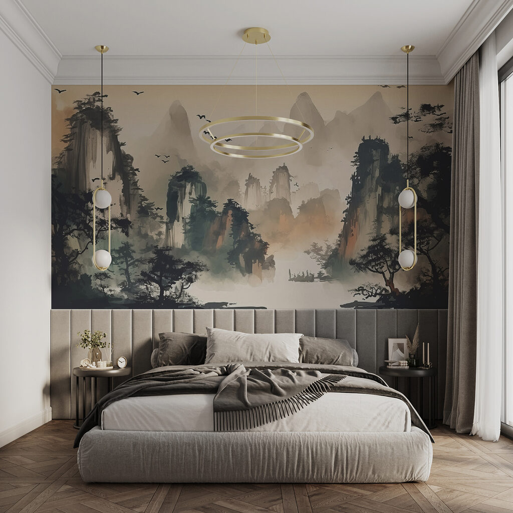 Painting of mountains and trees