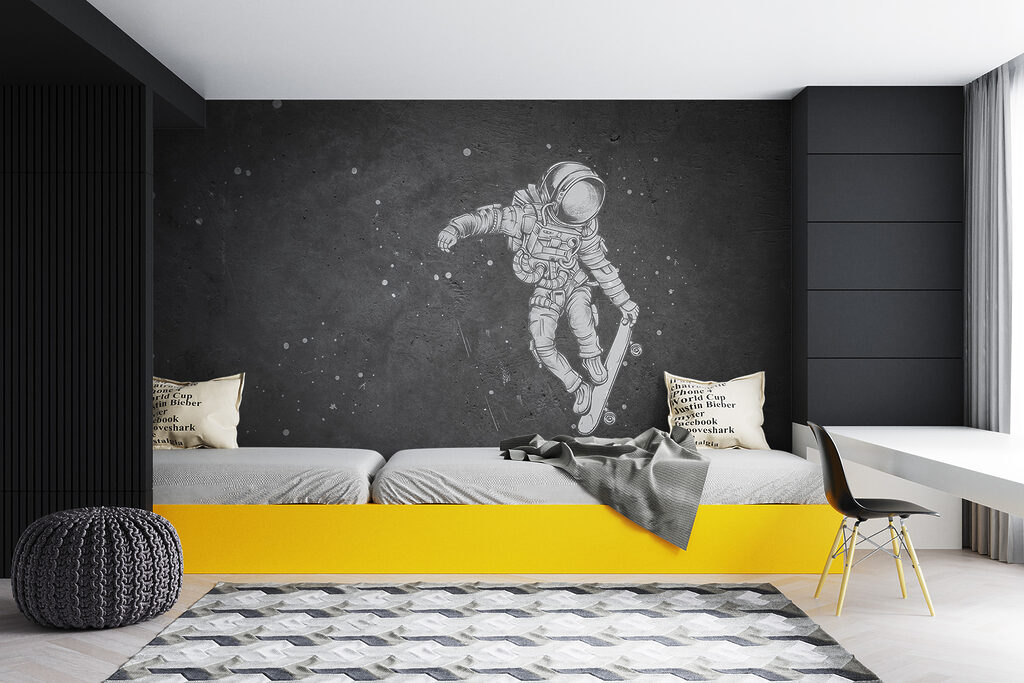 Drawing of an astronaut on a skateboard Drawing of an astronaut on a skateboard