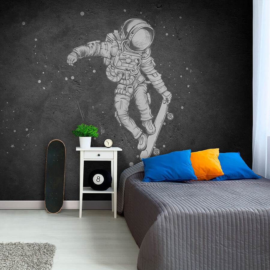 Desenho de um astronauta num skate