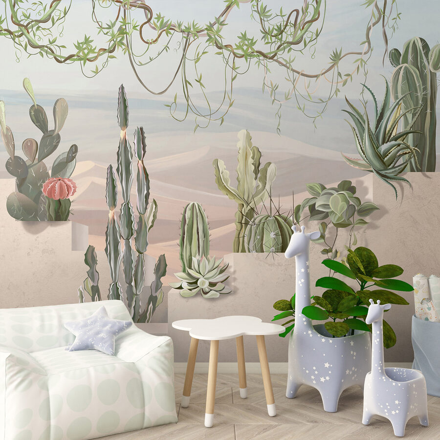 Mural de cactos e suculentas