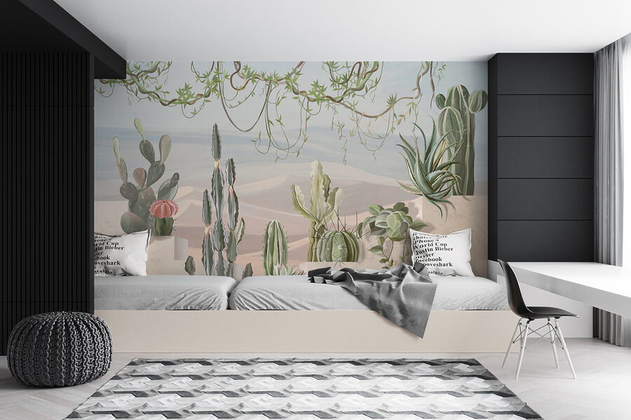 Mural de cactos e suculentas