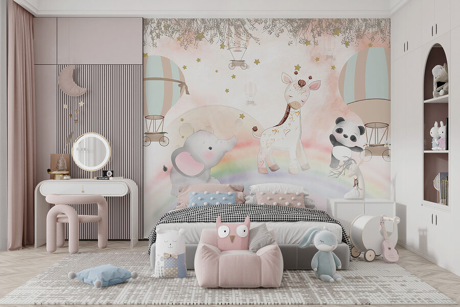 Papel de parede Animais de desenhos animados num arco-íris - Image 5