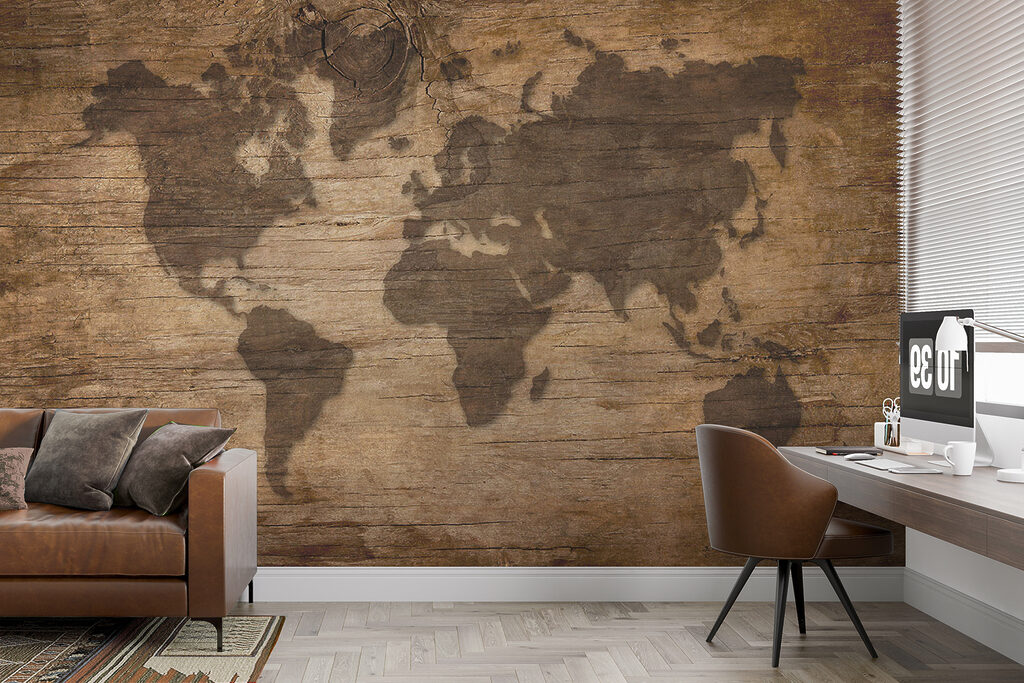 Map of the world on a wood surface Map of the world on a wood surface