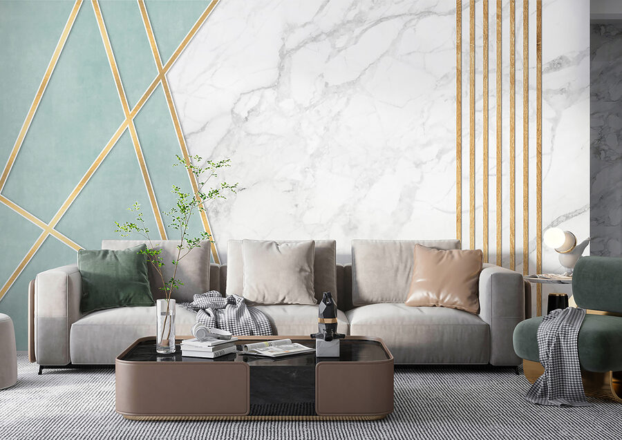 Design elegante em menta e mármore