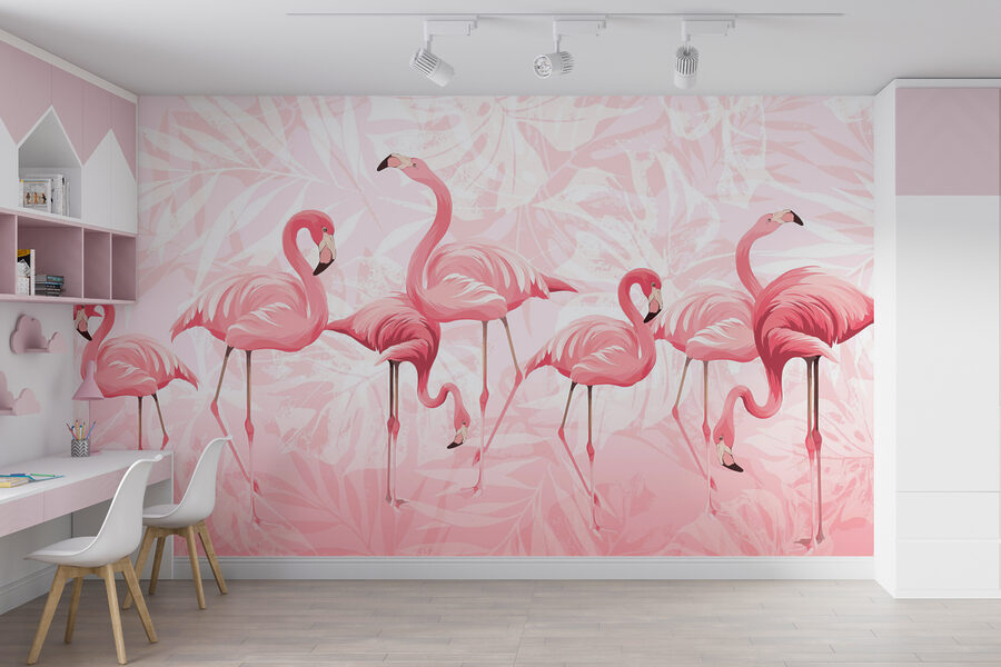 Um grupo de flamingos cor-de-rosa