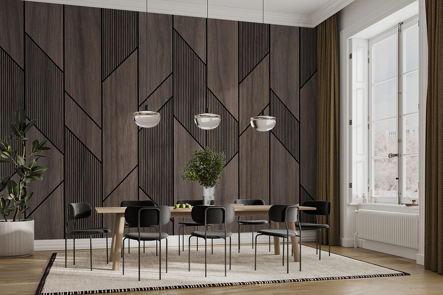 Papel de parede Um painel de madeira com linhas pretas - Image 5