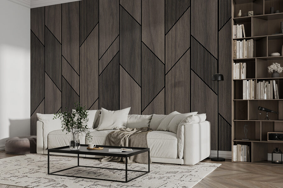 Papel de parede Um painel de madeira com linhas pretas - Image 6