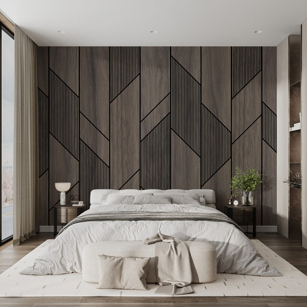 A wood paneling with black lines