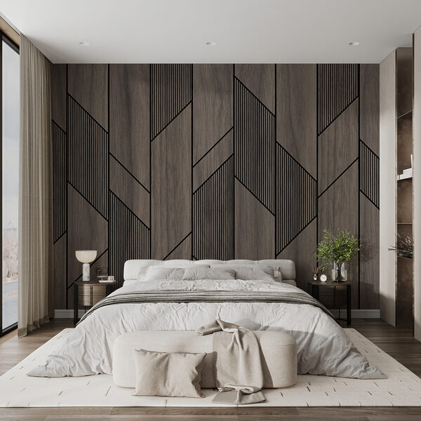 A wood paneling with black lines