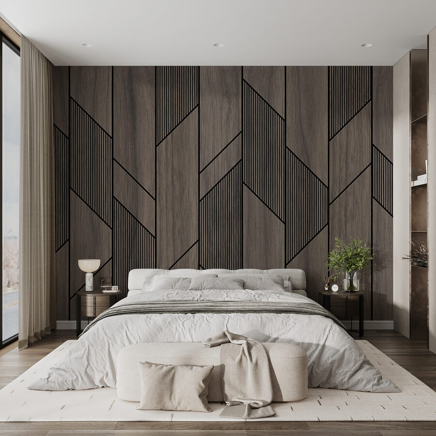 Papel de parede Um painel de madeira com linhas pretas - Image 7