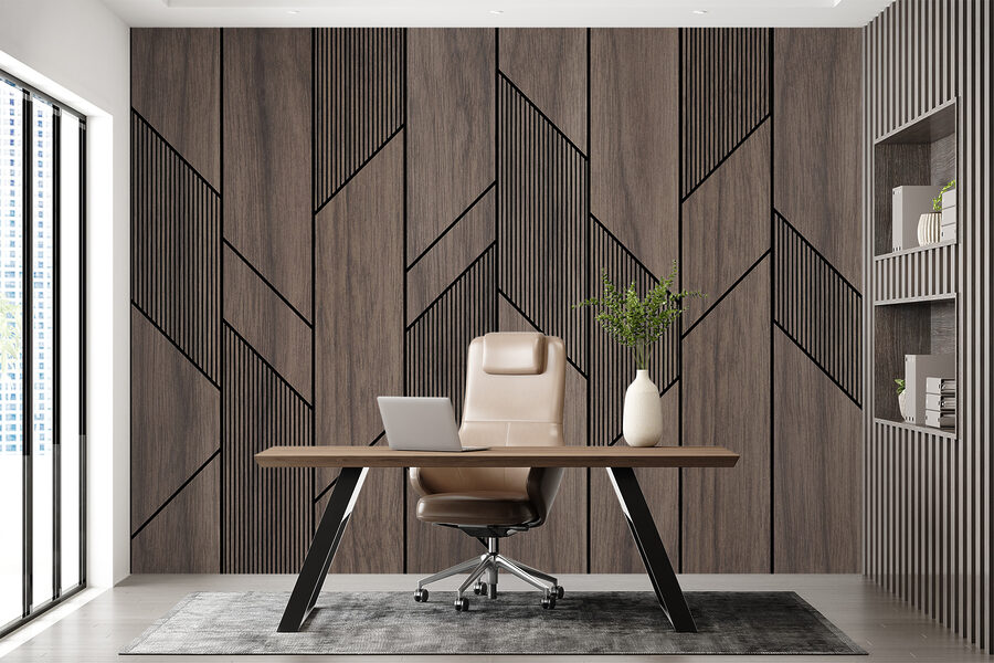Papel de parede Um painel de madeira com linhas pretas - Image 8