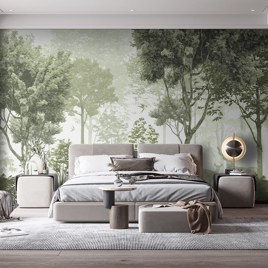 Uma floresta com árvores e plantas