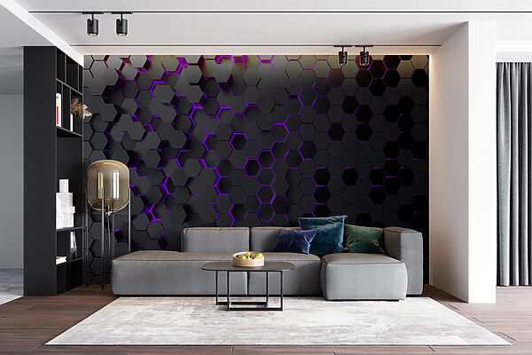 Um hexágono preto e roxo Um hexágono preto e roxo