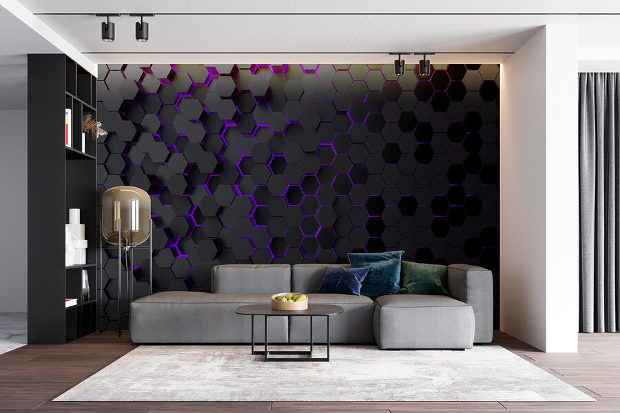 Um hexágono preto e roxo Um hexágono preto e roxo