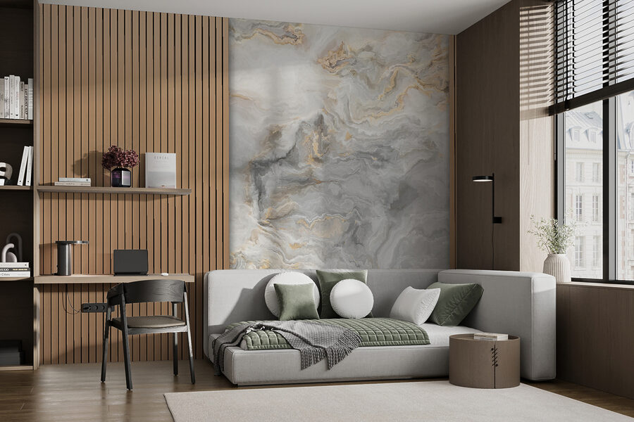 Um painel de mármore e madeira