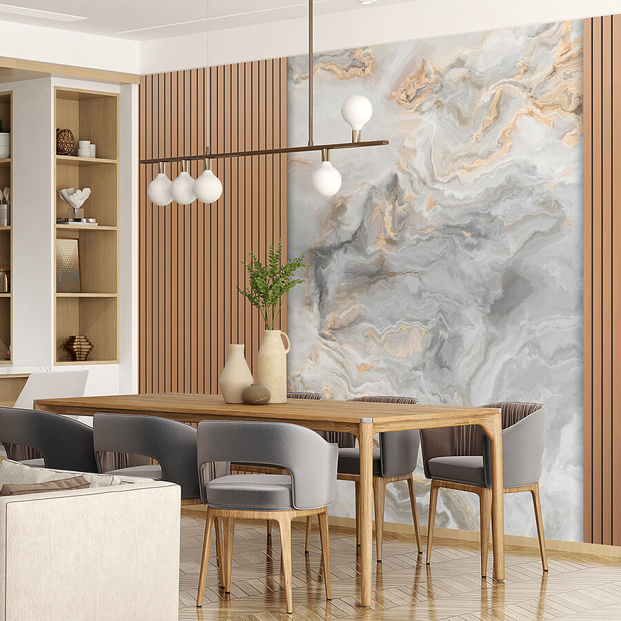 Um painel de mármore e madeira