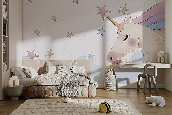 Um unicórnio com estrelas e nuvens Um unicórnio com estrelas e nuvens