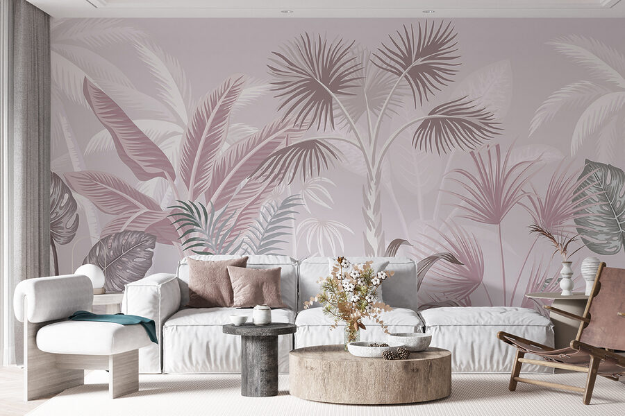 Papel de parede Folhagem tropical em tons pastel suaves. - Image 3