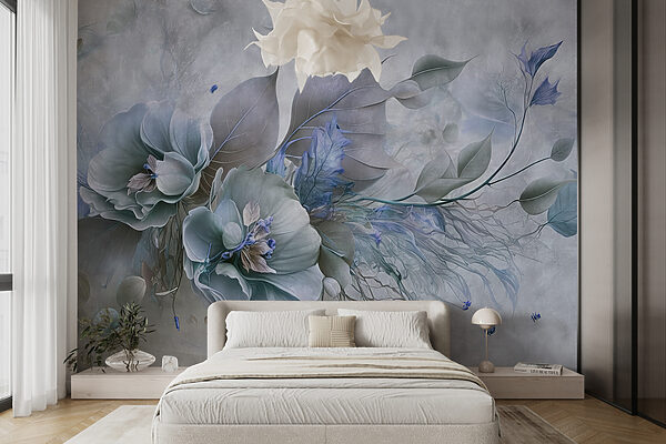 Uma pintura de flores e folhas Uma pintura de flores e folhas