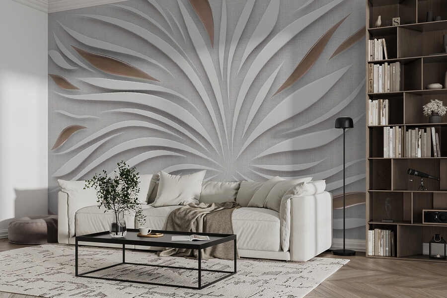 Papel de parede Pétalas brancas radiantes com toques metálicos. - Image 2