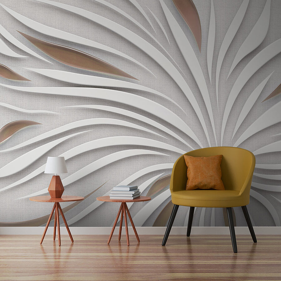 Papel de parede Pétalas brancas radiantes com toques metálicos. - Image 3