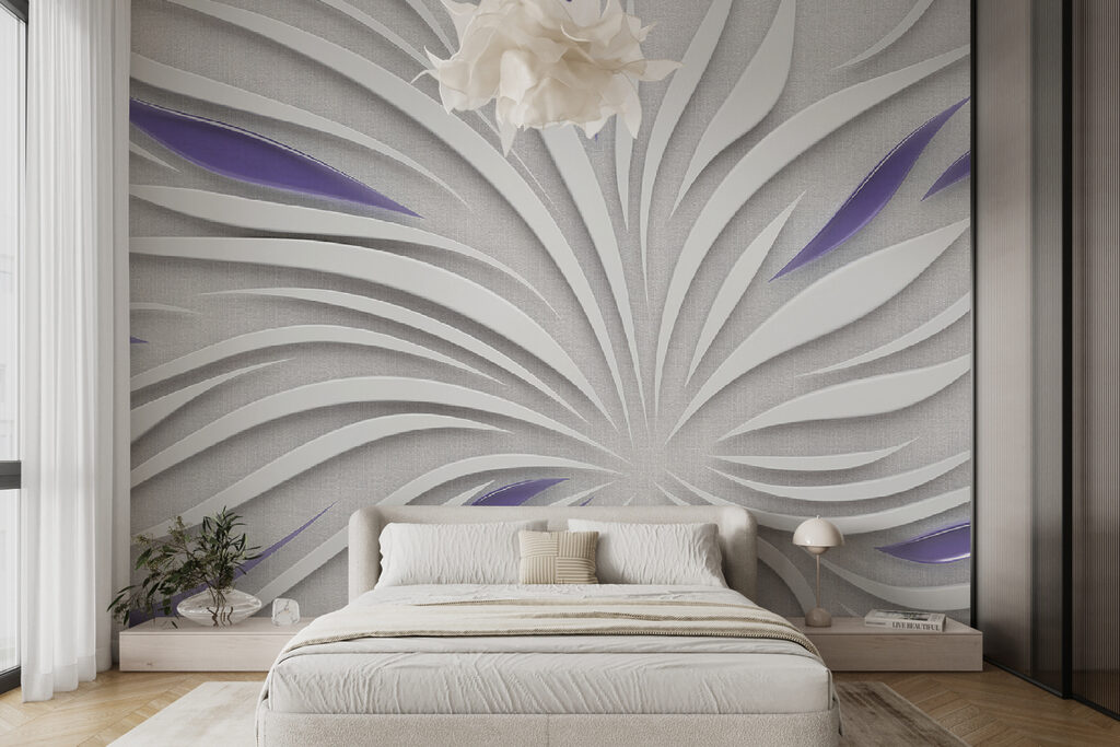 A white and purple swirls on a wall A white and purple swirls on a wall