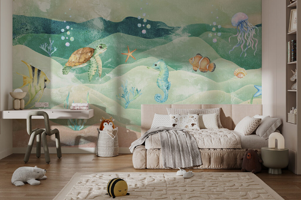 Sea life with seahorses and seaweed Sea life with seahorses and seaweed