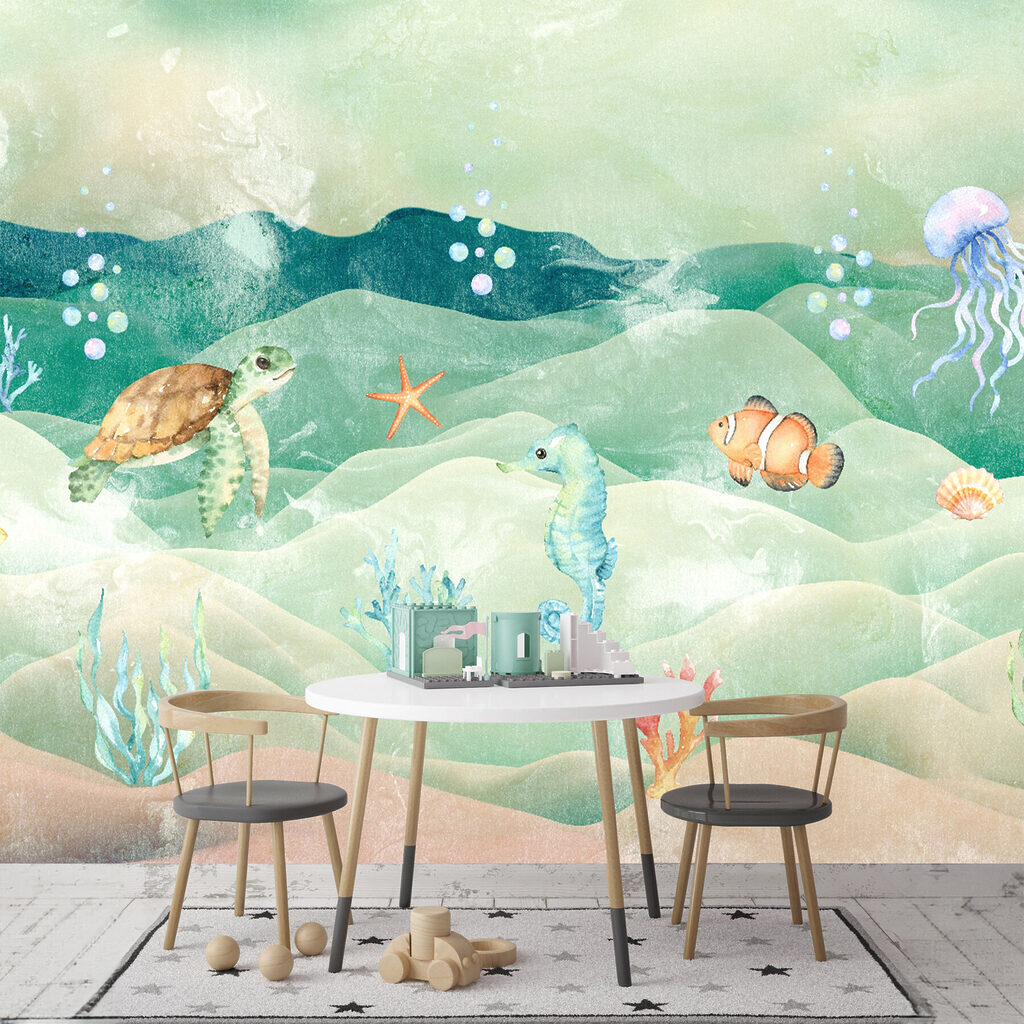 Sea life with seahorses and seaweed Sea life with seahorses and seaweed